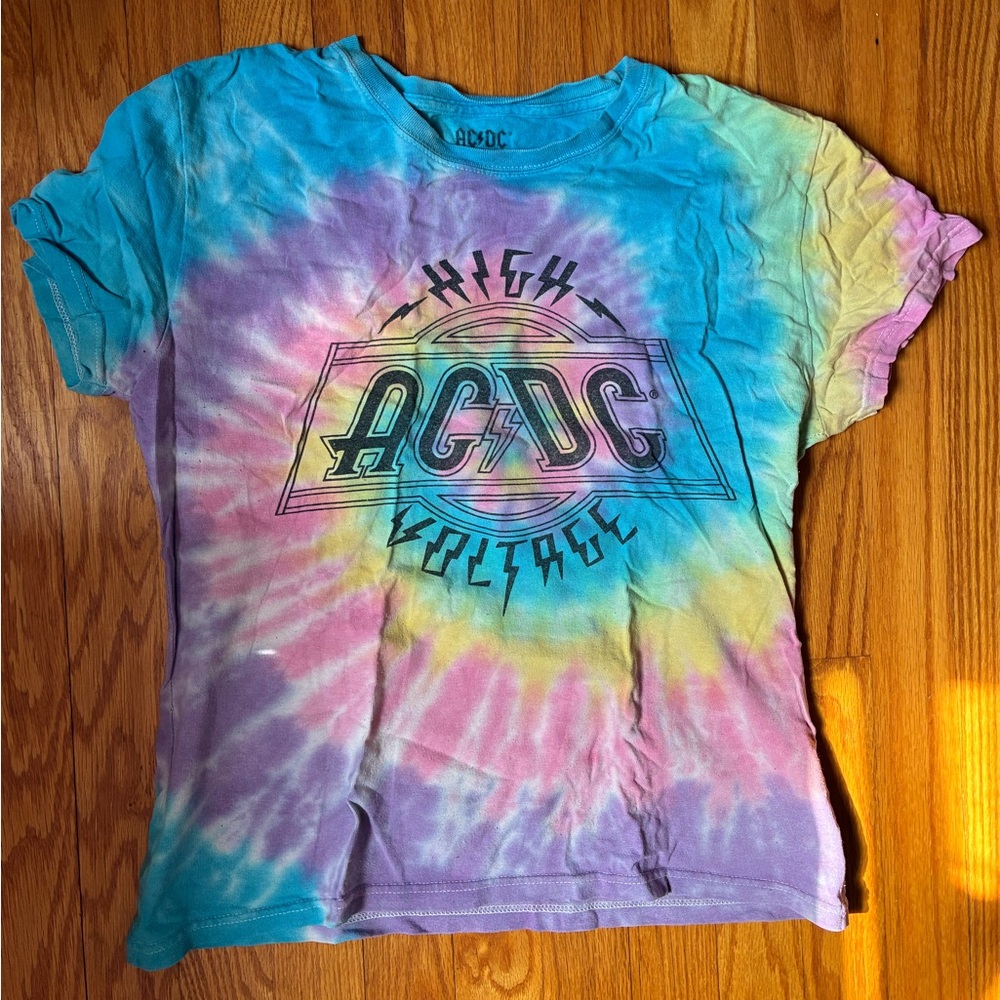 Distressed Tie Dye AC/DC High Voltage T-Shirt - Band Tee 🌈🎸🌈🎸